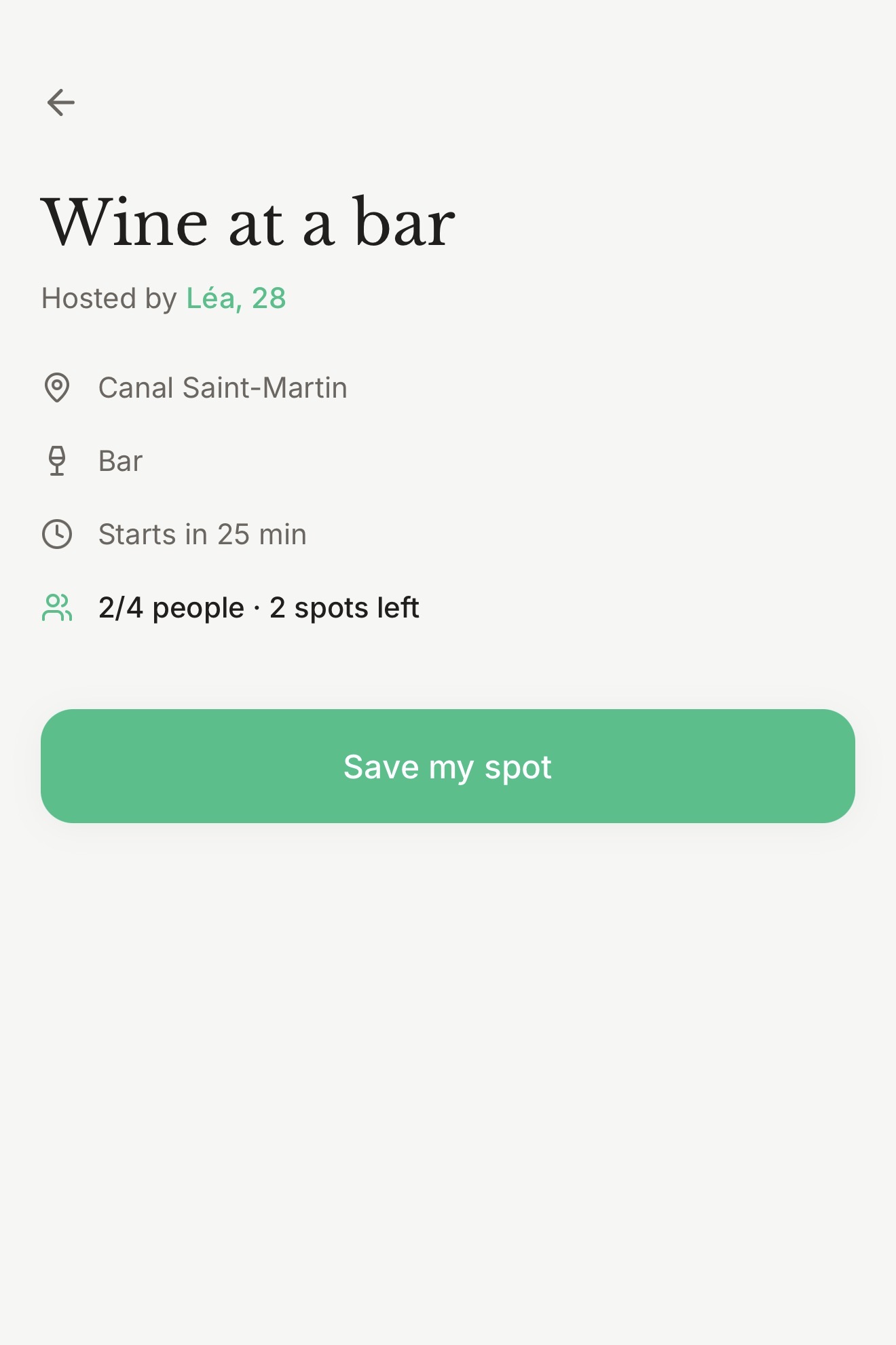 Whimsly app, whim detail with Save my spot